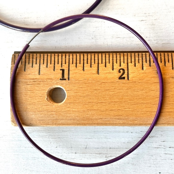 3pr Vintage Large Enamel Metal Round Thin Wire Hoop Earrings Pierced Ears Purple - Picture 4 of 6